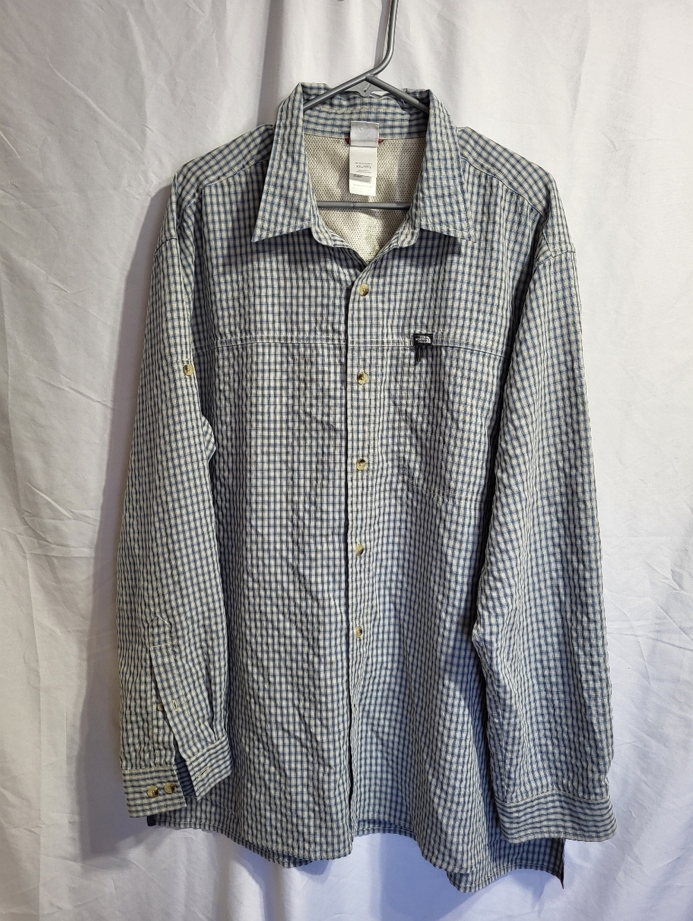 The North Face Men's Light Blue Gingham Button-Down Shirt, Size XXL